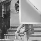Girl Walking Baby Alligator, Black and White, Vintage Art Wall Tapestry Gallery Image 3
