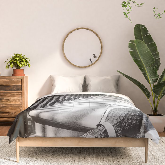 Girl Walking Baby Alligator, Black and White, Vintage Art Comforter Gallery Image 3