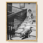 Girl Walking Baby Alligator, Black and White, Vintage Art Serving Tray Gallery Image 1