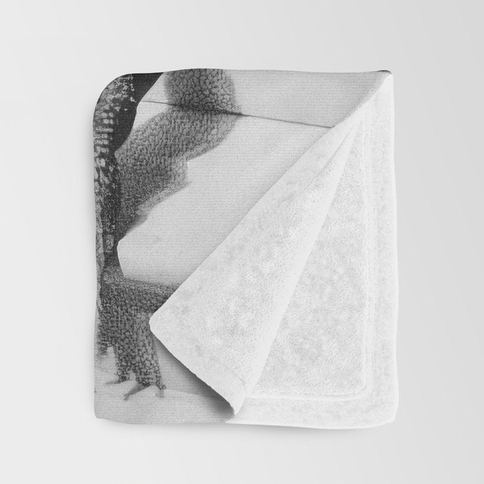 Girl Walking Baby Alligator, Black and White, Vintage Art Throw Blanket Gallery Image 3