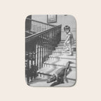 Girl Walking Baby Alligator, Black and White, Vintage Art Bath Mat Gallery Image 1