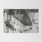 Girl Walking Baby Alligator, Black and White, Vintage Art Rug Gallery Image 2