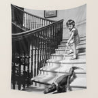 Girl Walking Baby Alligator, Black and White, Vintage Art Wall Tapestry Gallery Image 4