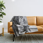 Girl Walking Baby Alligator, Black and White, Vintage Art Throw Blanket Gallery Image 1