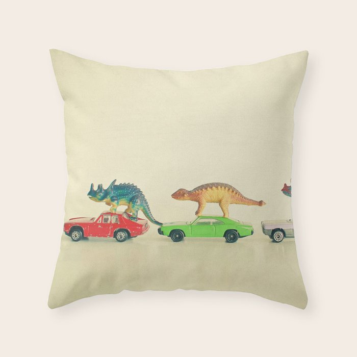 Dinosaurs Ride Cars Throw Pillow Gallery Image 1