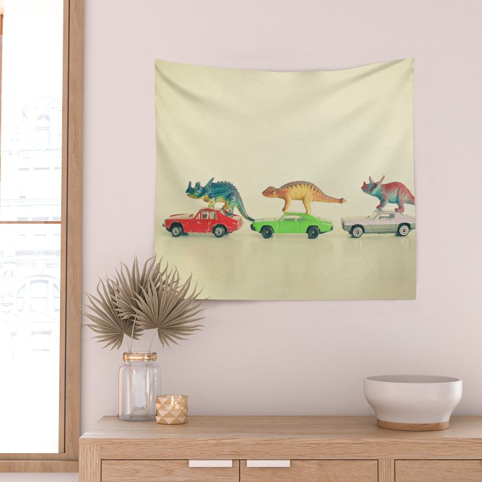 Dinosaurs Ride Cars Wall Tapestry Gallery Image 2