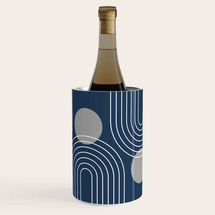 Mid Century Modern Geometric 106 in Navy Blue and Grey (Rainbow and Sun Abstraction) Wine Chiller Gallery Image 3