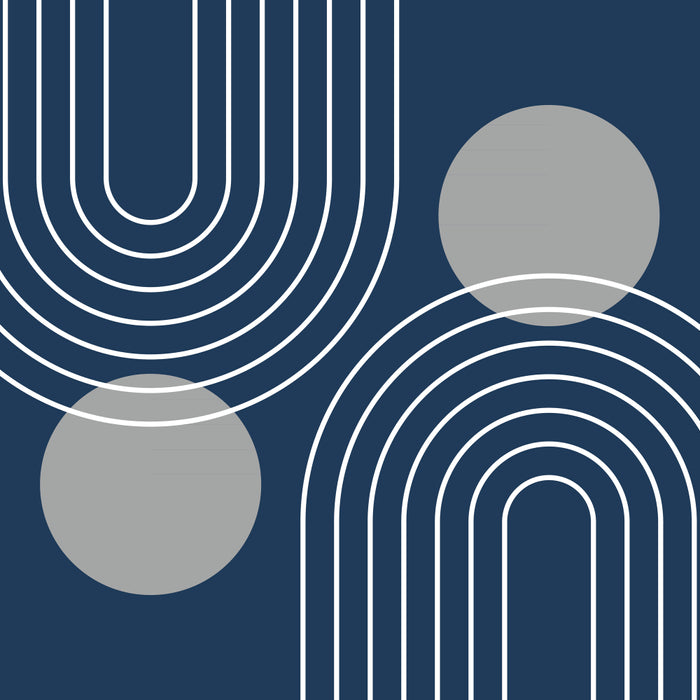Mid Century Modern Geometric 106 in Navy Blue and Grey (Rainbow and Sun Abstraction) Coffee Mug Gallery Image 2