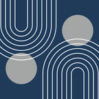 Mid Century Modern Geometric 106 in Navy Blue and Grey (Rainbow and Sun Abstraction) Coffee Mug Gallery Image 2