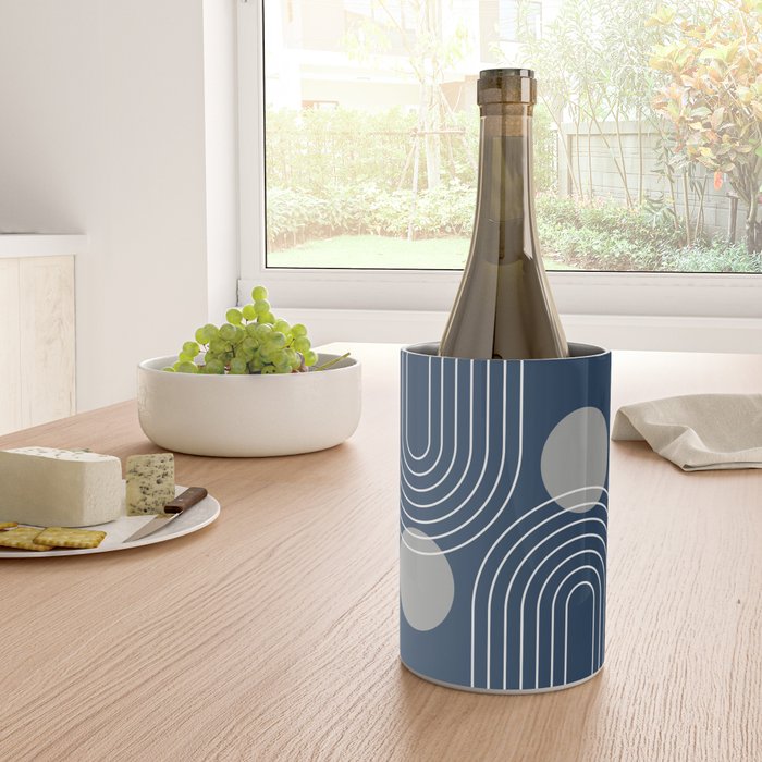 Mid Century Modern Geometric 106 in Navy Blue and Grey (Rainbow and Sun Abstraction) Wine Chiller Gallery Image 4