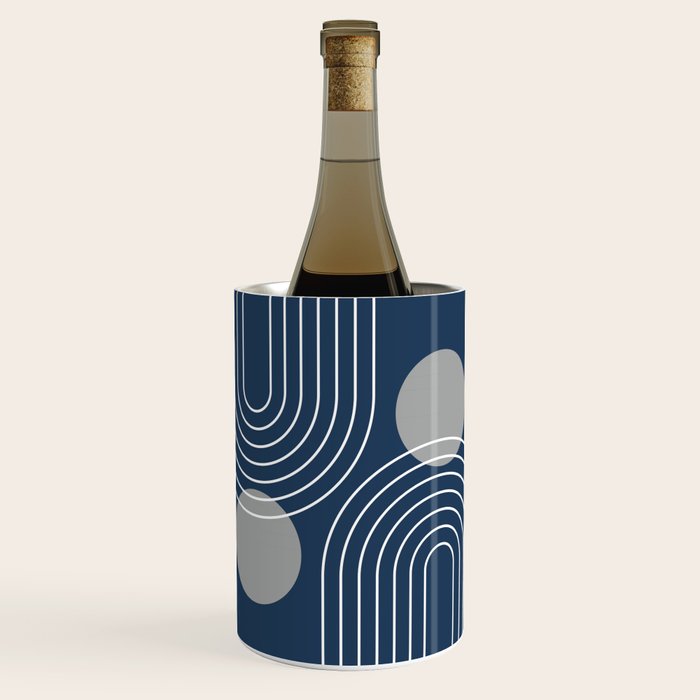 Mid Century Modern Geometric 106 in Navy Blue and Grey (Rainbow and Sun Abstraction) Wine Chiller Gallery Image 1