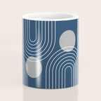 Mid Century Modern Geometric 106 in Navy Blue and Grey (Rainbow and Sun Abstraction) Coffee Mug Gallery Image 4