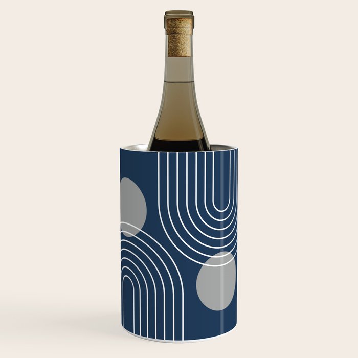 Mid Century Modern Geometric 106 in Navy Blue and Grey (Rainbow and Sun Abstraction) Wine Chiller Gallery Image 2