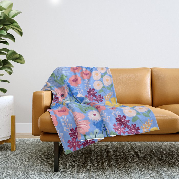 Meadow muse - blue Throw Blanket Gallery Image 1
