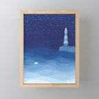 Lighthouse & the paper boat, blue ocean Mini Art Print Gallery Image 1