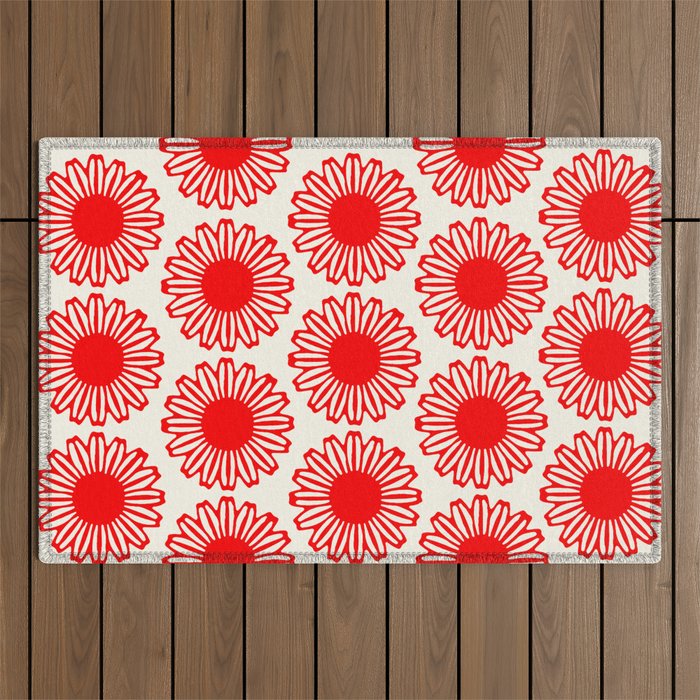 vintage flowers red Outdoor Rug Gallery Image 1