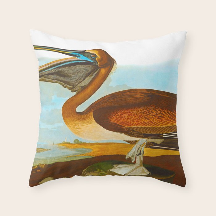 Brown Pelican Illustration Throw Pillow Gallery Image 1