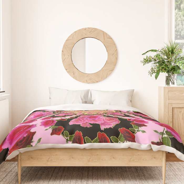 BLACK-PINK GARDEN ROSES MANDALA Duvet Cover Gallery Image 3
