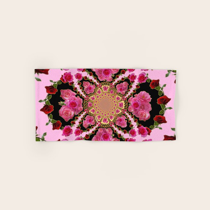 BLACK-PINK GARDEN ROSES MANDALA Bath Towel Gallery Image 1