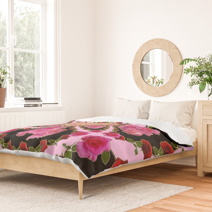 BLACK-PINK GARDEN ROSES MANDALA Duvet Cover Gallery Image 2