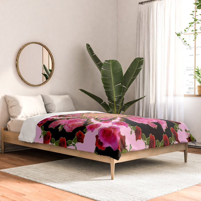 BLACK-PINK GARDEN ROSES MANDALA Comforter Gallery Image 2