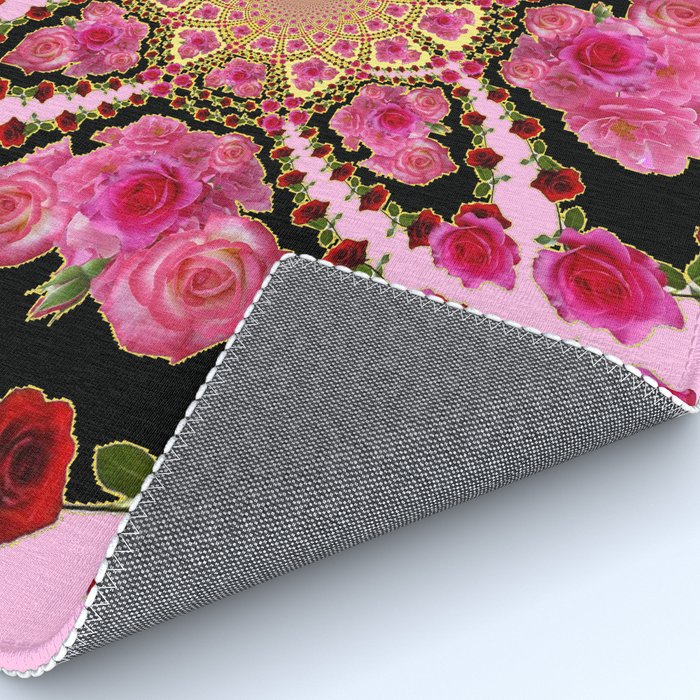 BLACK-PINK GARDEN ROSES MANDALA Rug Gallery Image 4