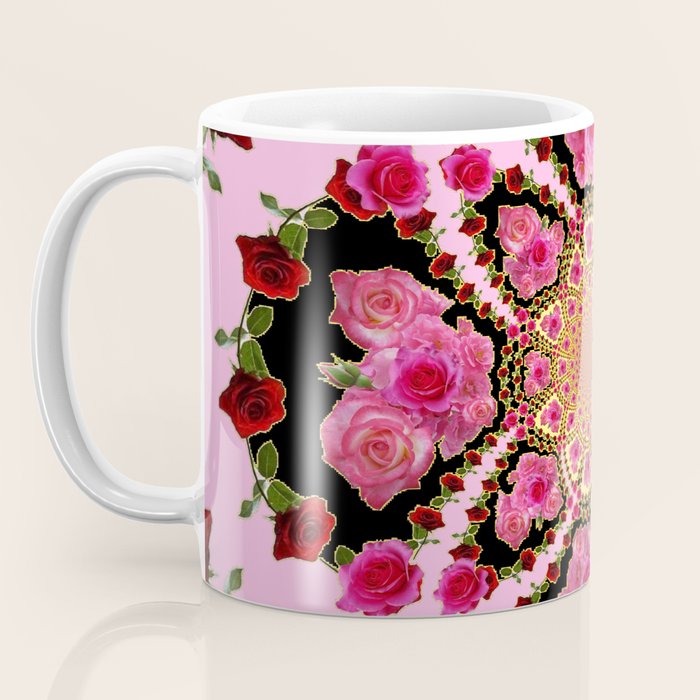 BLACK-PINK GARDEN ROSES MANDALA Coffee Mug Gallery Image 3