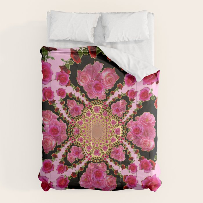 BLACK-PINK GARDEN ROSES MANDALA Comforter Gallery Image 1