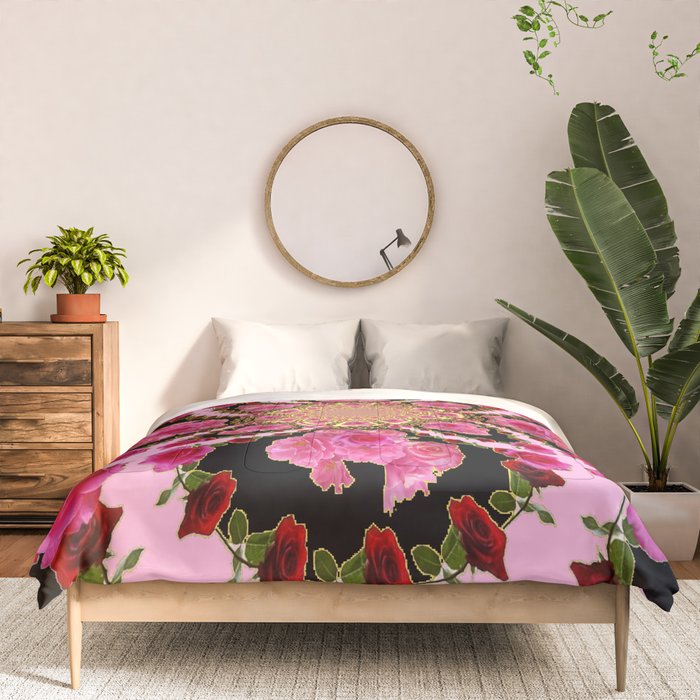 BLACK-PINK GARDEN ROSES MANDALA Comforter Gallery Image 3