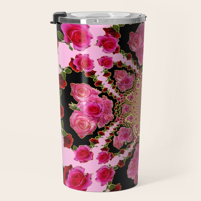 BLACK-PINK GARDEN ROSES MANDALA Travel Mug Gallery Image 3