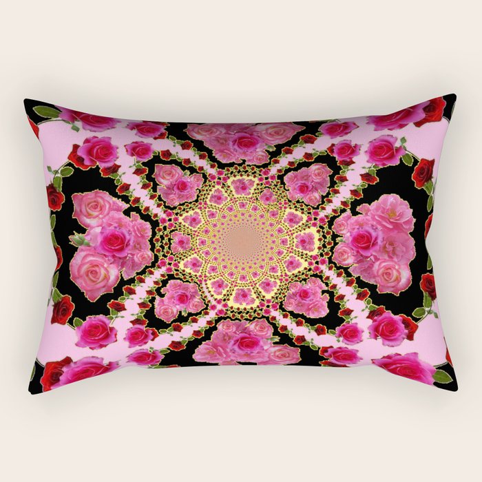 BLACK-PINK GARDEN ROSES MANDALA Rectangular Pillow Gallery Image 2