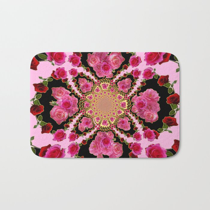 BLACK-PINK GARDEN ROSES MANDALA Bath Mat Gallery Image 1
