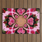 BLACK-PINK GARDEN ROSES MANDALA Outdoor Rug Gallery Image 1