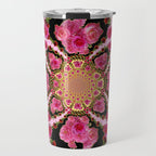 BLACK-PINK GARDEN ROSES MANDALA Travel Mug Gallery Image 1