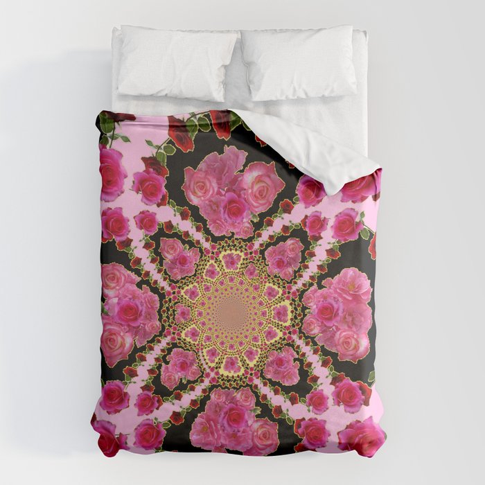BLACK-PINK GARDEN ROSES MANDALA Duvet Cover Gallery Image 6