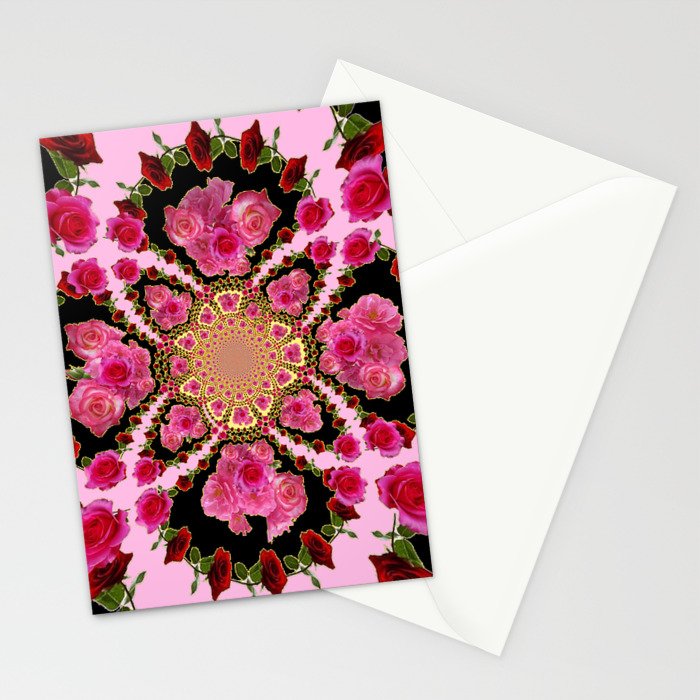 BLACK-PINK GARDEN ROSES MANDALA Stationery Card Gallery Image 2