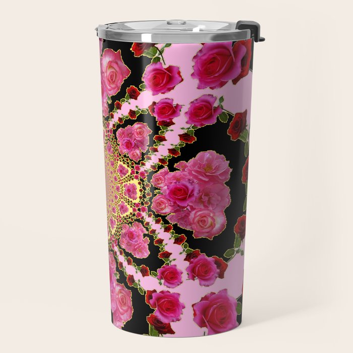 BLACK-PINK GARDEN ROSES MANDALA Travel Mug Gallery Image 2
