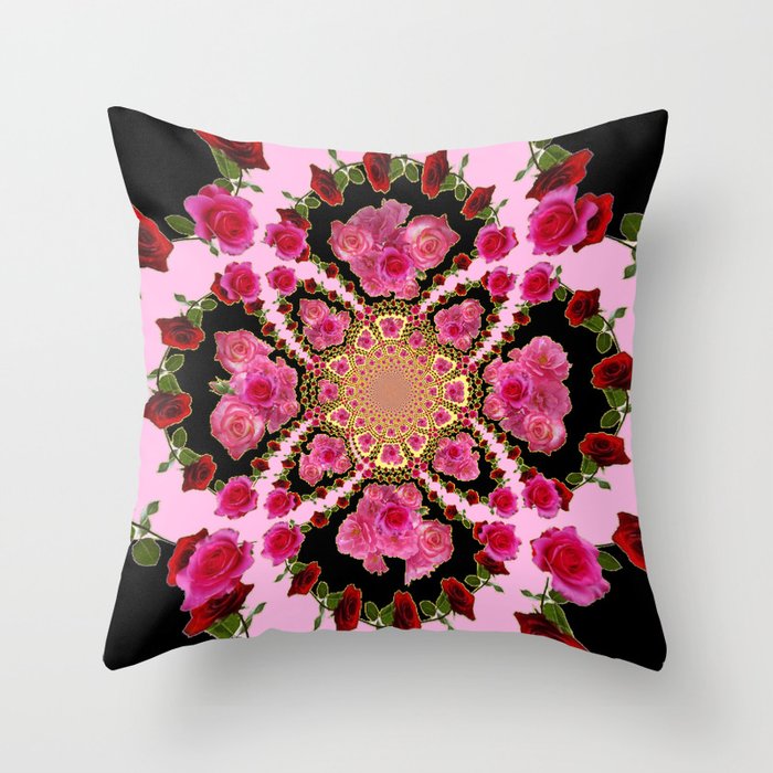 BLACK-PINK GARDEN ROSES MANDALA Throw Pillow Gallery Image 6