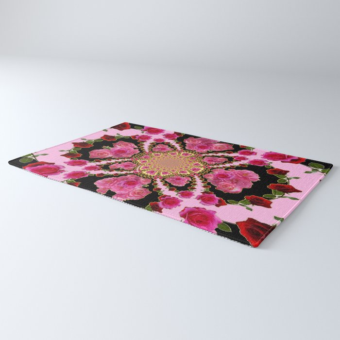 BLACK-PINK GARDEN ROSES MANDALA Rug Gallery Image 3