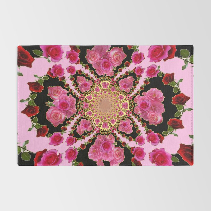 BLACK-PINK GARDEN ROSES MANDALA Rug Gallery Image 2