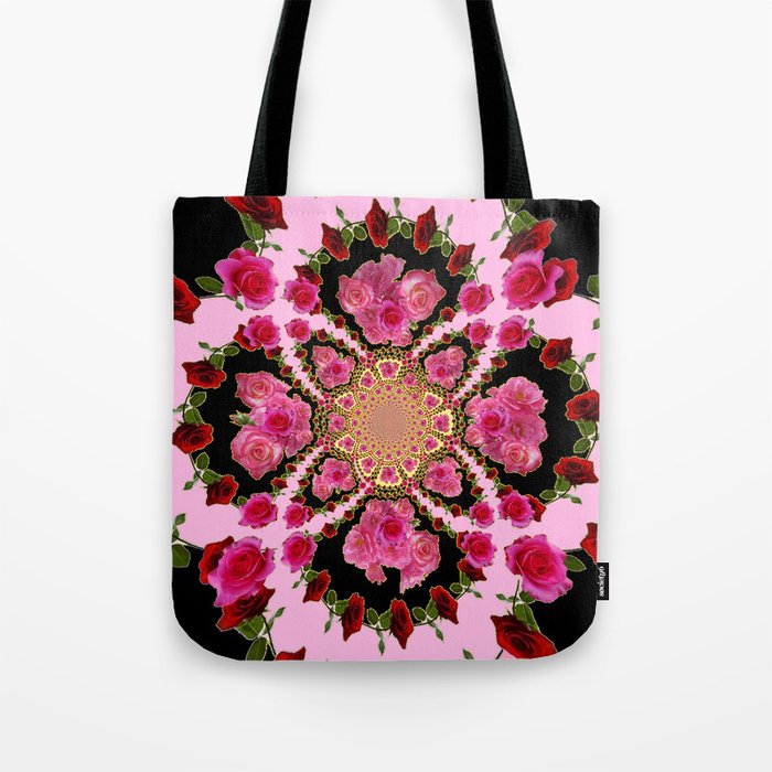 BLACK-PINK GARDEN ROSES MANDALA Tote Bag Gallery Image 1