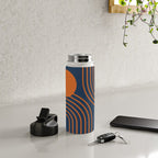 Mid Century Modern Geometric 186 in Navy Blue Orange Water Bottle Gallery Image 4