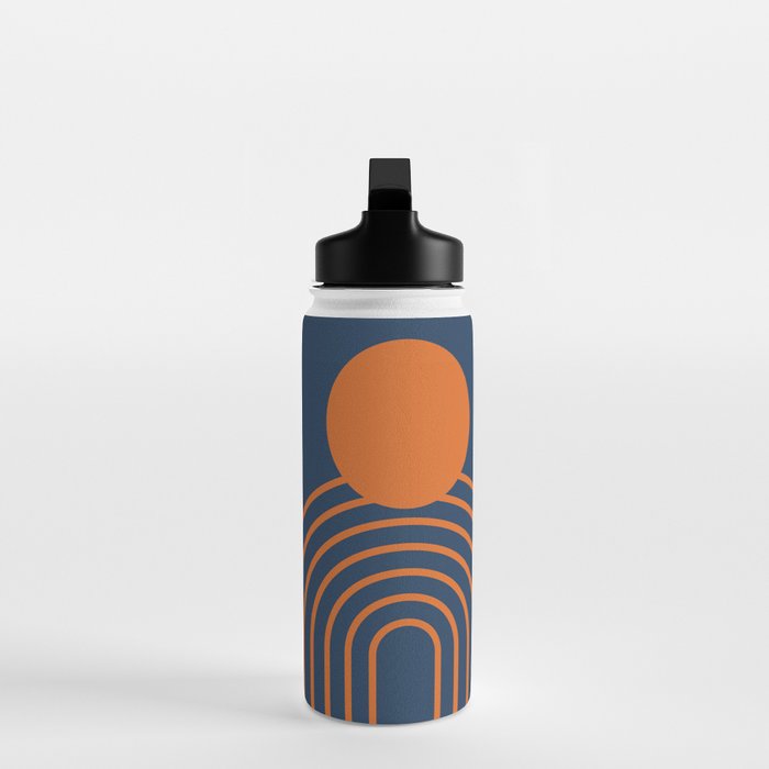 Mid Century Modern Geometric 186 in Navy Blue Orange Water Bottle Gallery Image 3
