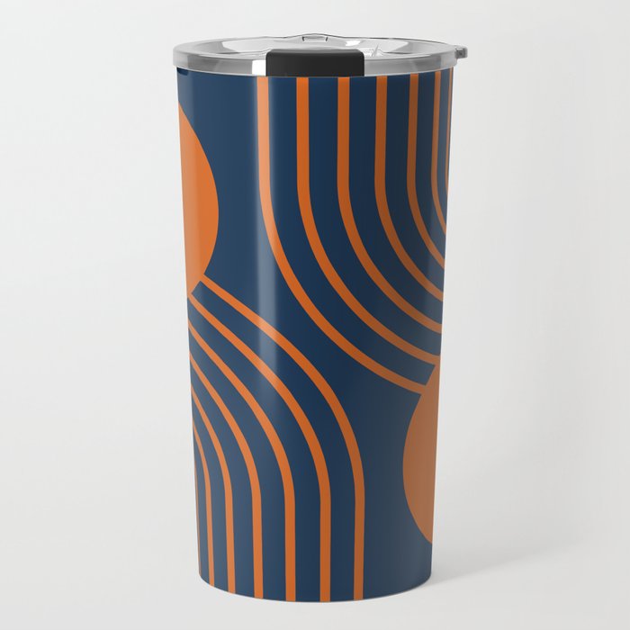 Mid Century Modern Geometric 186 in Navy Blue Orange Travel Mug