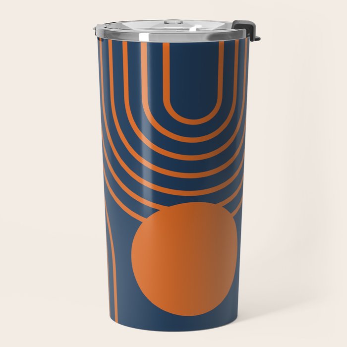 Mid Century Modern Geometric 186 in Navy Blue Orange Travel Mug Gallery Image 2