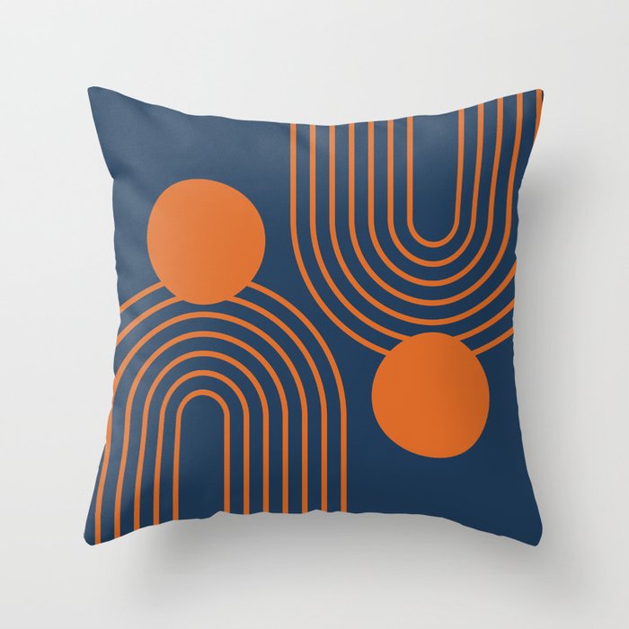 Mid Century Modern Geometric 186 in Navy Blue Orange Throw Pillow Gallery Image 1