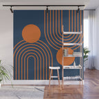 Mid Century Modern Geometric 186 in Navy Blue Orange Wall Mural Gallery Image 1