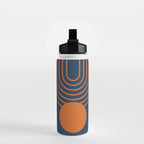 Mid Century Modern Geometric 186 in Navy Blue Orange Water Bottle Gallery Image 2