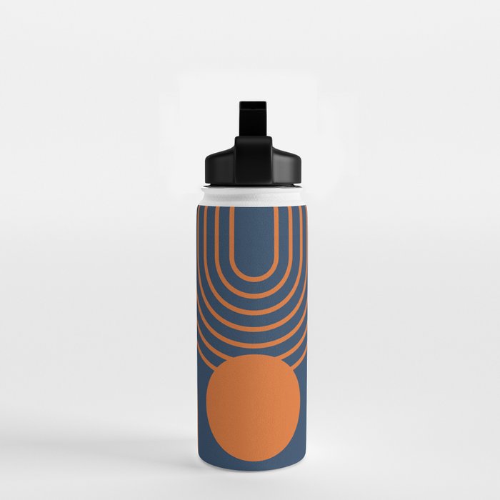 Mid Century Modern Geometric 186 in Navy Blue Orange Water Bottle Gallery Image 2