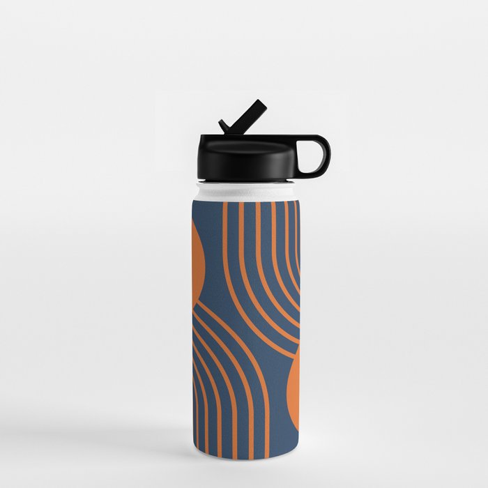Mid Century Modern Geometric 186 in Navy Blue Orange Water Bottle Gallery Image 1